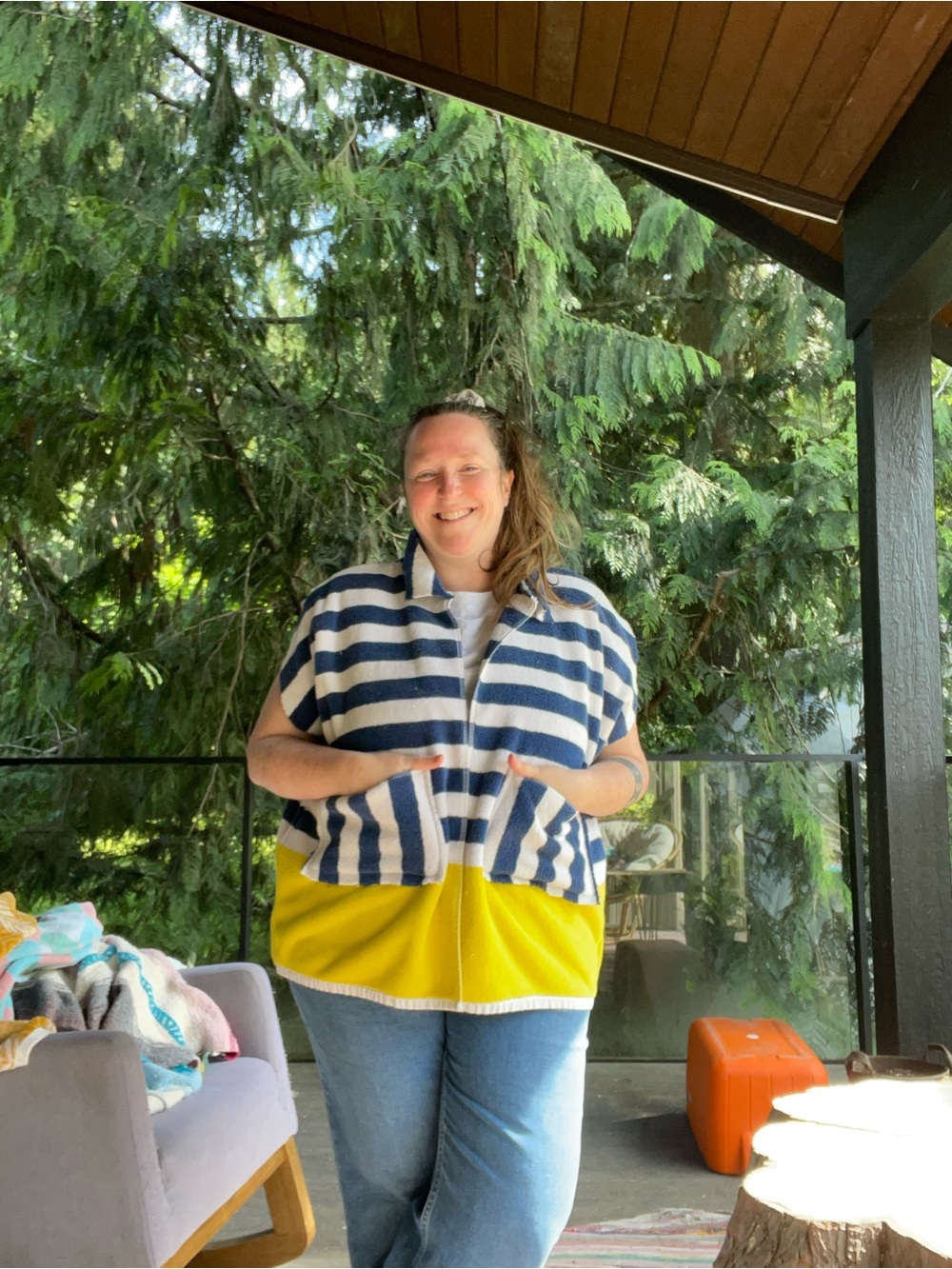 Handmade striped towel cardigan/top OS
